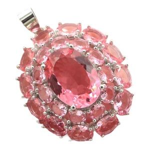 Pink Simulated Morganite Silver Pendant on a Rope
